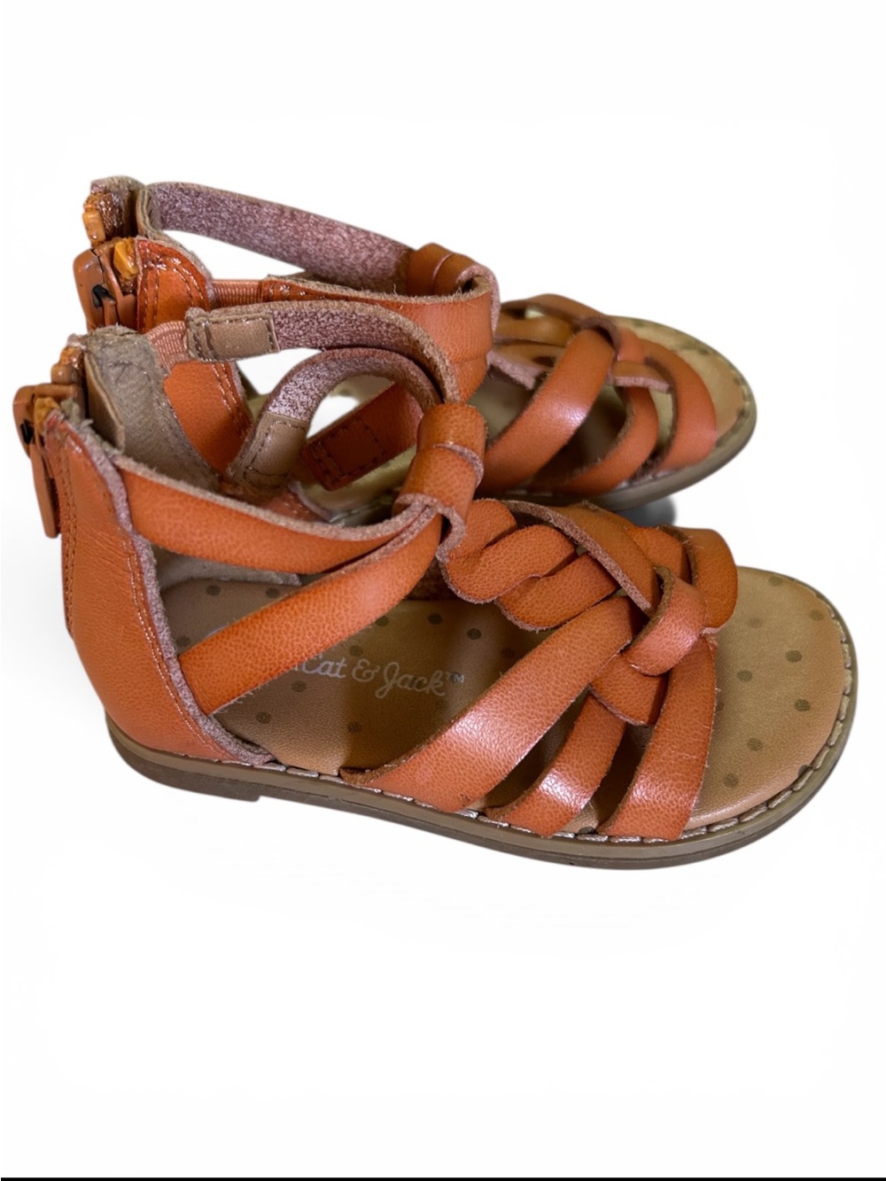 Cat & Jack Girls' Orangey Brown Braided Strappy Gladiator Sandals Size 5.